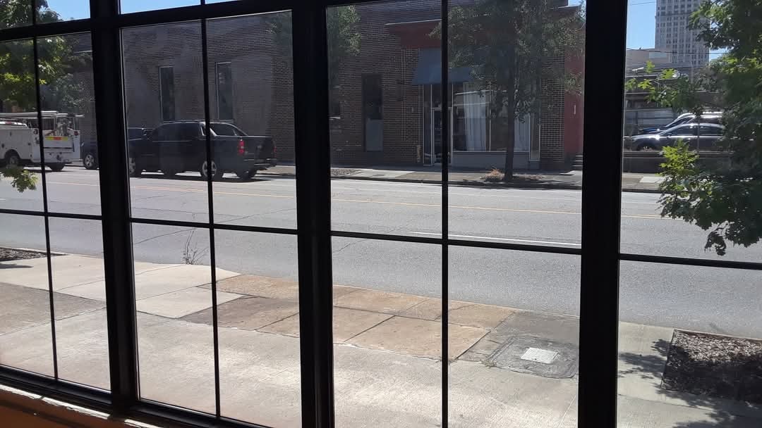 Commercial decorative window film installation in Vestavia, supporting project view two
